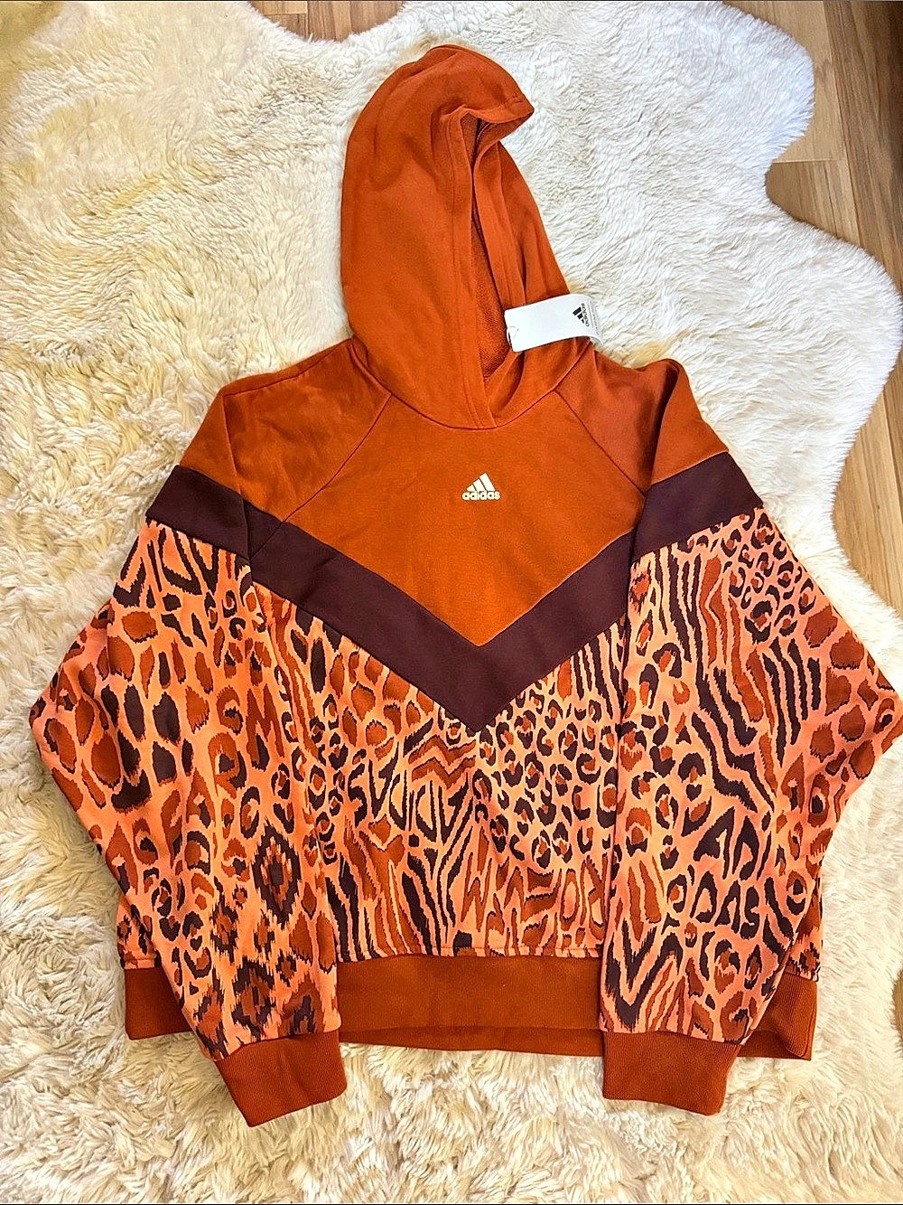 adidas Farm Rio Animal Print Hoodie in Orange & Brown Size Medium NWT
